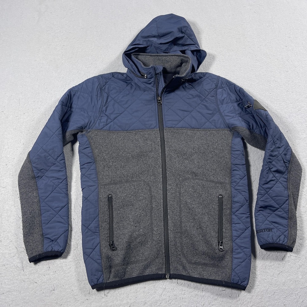 Burton Jacket Women Medium Blue Gray Hooded Full Zip‎ Quilted Fleece Outdoors